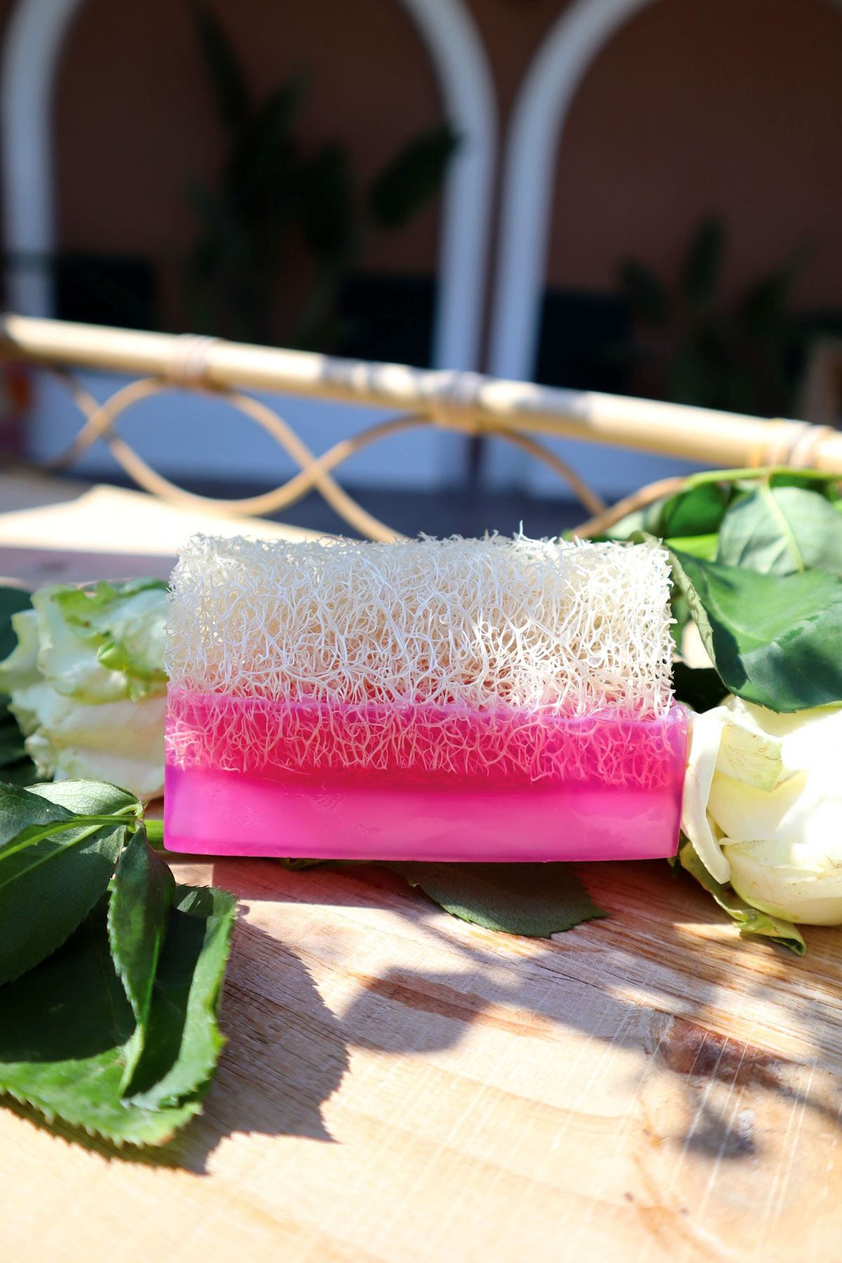 Rose Soap with Loofah